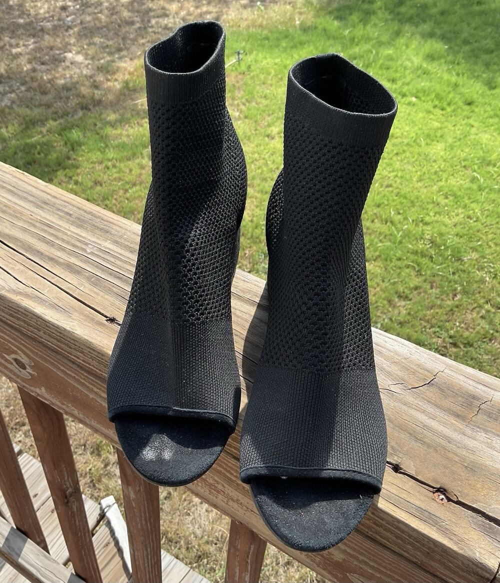 Eileen Fisher Croft Stretch Knit Open Toe Booties Women’s 10 Black Ankle Boots